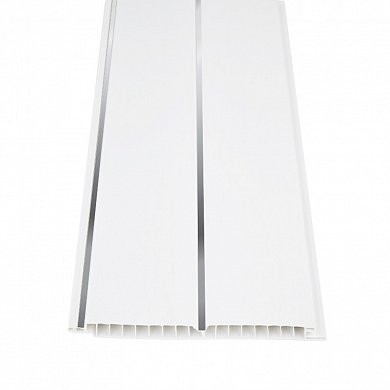 Панель ПВХ Идеал Ламини  потолочная 3,0*0,25 мм  2-х секц.белая  с серебром глянцевая 
