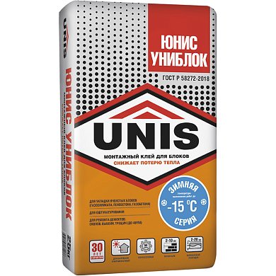 ЮНИС УНИБЛОК зимний. Монтажный клей для блоков, 25 кг. Unis