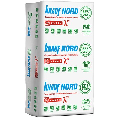 КНАУФ ТеплоKNAUF NORD TS33. Сверхтеплый минеральный утеплитель в плитах 50 мм, 9 м2, 12 плит (600 мм х 1250 мм)