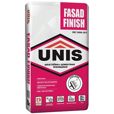 FASAD FINISH. Супербелая финишная цементная шпатлевка, 20кг. Unis