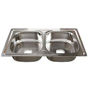 Мойка врезная 46х81 (0,8) 2-х чаш&nbsp;&nbsp;вып 3 1/2 MIXLINE 18 см с сифоном