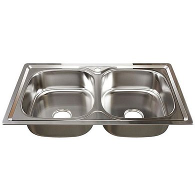 Мойка врезная 46х81 (0,8) 2-х чаш&nbsp;&nbsp;вып 3 1/2 MIXLINE 18 см с сифоном