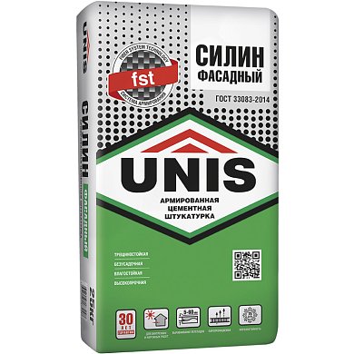 СИЛИН ФАСАДНЫЙ. Фасадная армированная штукатурка, 25кг. Unis
