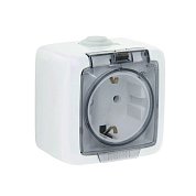 Розетка "Альфа" О/У 1гн с/з, с крышкой-брызгозащ. 16А, белый&nbsp;&nbsp;HEGEL